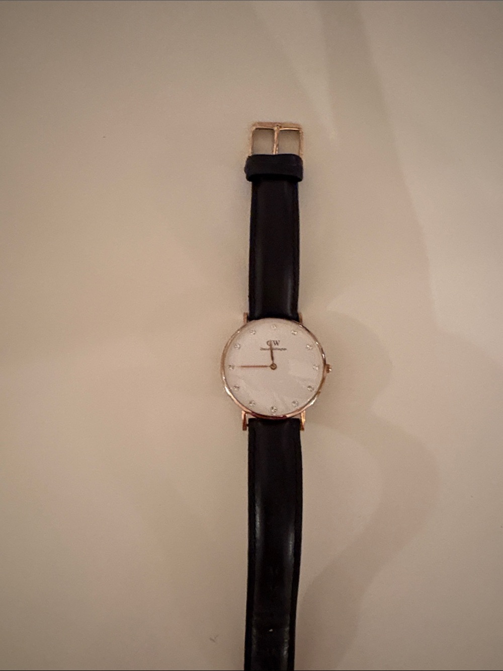 Classic Black Leather Watch with White Dial